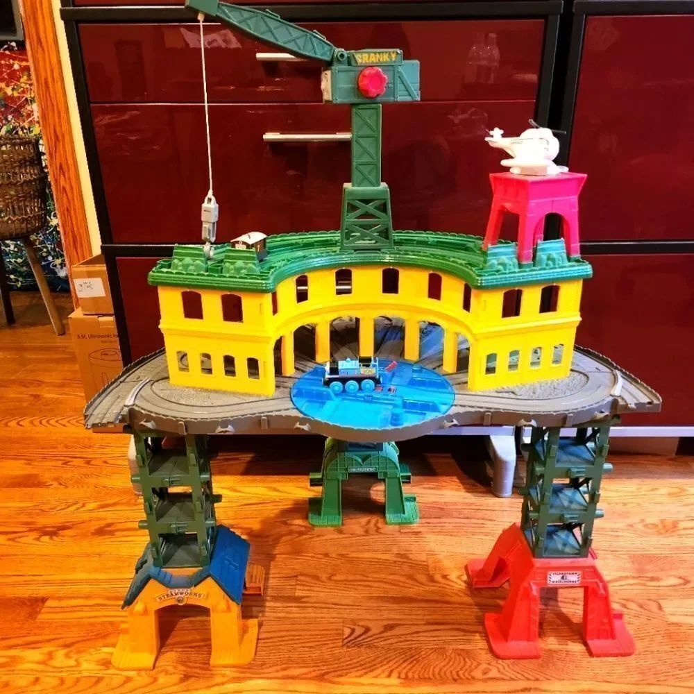 Colorful Thomas The Train Playset with Cranky Crane And Harold Helicopter